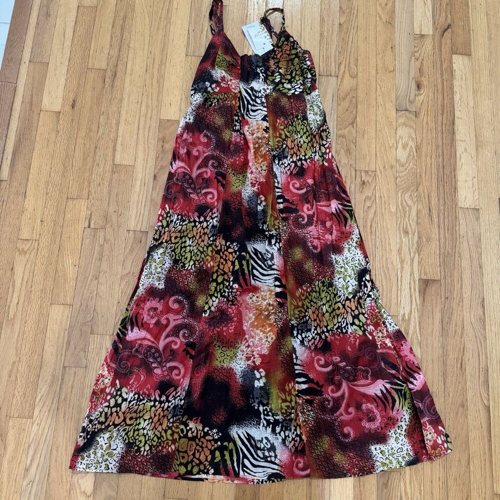 Vasna Desire Sz 1X Tiered Sun Maxi Dress Hot Pink Floral Animal Print Smock